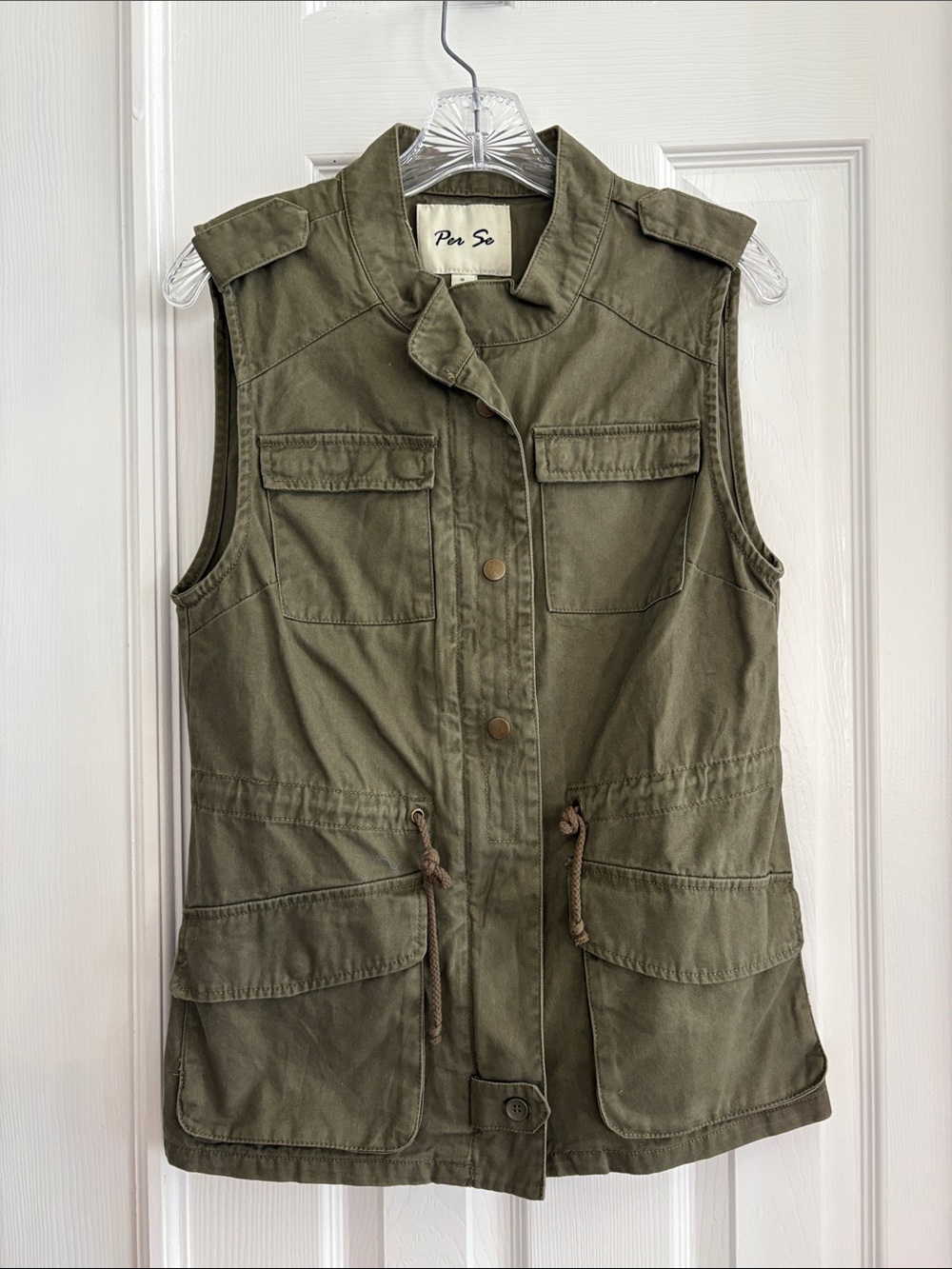 Per Se Olive Green Utility Vest Sleeveless military Jacket Women’s small NWT